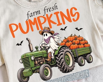 Verse pompoenen van de boerderij, spook, cowboy, tractor, Halloween PNG (digitale download)