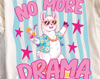 No More Drama Llama PNG, Diseño de sublimación de llama de verano a rayas (Descarga digital)
