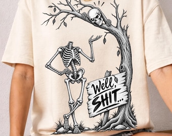 Skelet Halloween PNG, T-shirtontwerp met zwarte humor, sarcastische quote (digitale download)