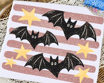 Halloween Bats Stars Design, Distressed Spooky Season Graphic Print (Digital Download)