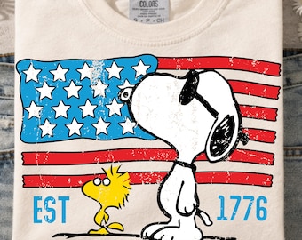 Retro Snoopy 4th of July Dog PNG, American Flag Kids Shirt Design (Digital Download)