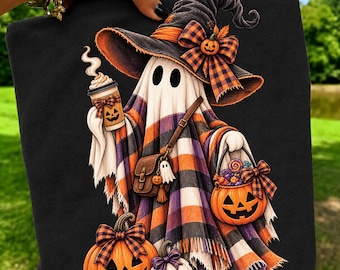 Halloween Spook Heks Pompoen PNG, Spooky Herfstontwerp in Aquarelstijl (Digitale Download)