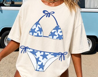 Top de bikini con forma de estrella de mar PNG, diseño de traje de baño patriótico (descarga digital)