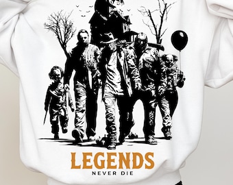 Horrorlegendes sterven nooit PNG, vintage slasherpersonages afbeelding (digitale download)