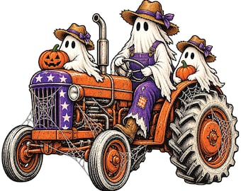 Spooktractor Halloween PNG, griezelig boerderijpompoenontwerp (digitale download)