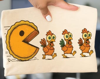 Retro Turkey Thanksgiving PNG: Funny Pumpkin Pie Chase (Digital Download)