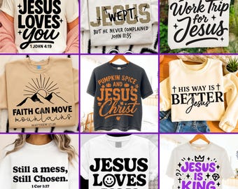 Paquete SVG cristiano: 9 diseños inspiradores de versículos bíblicos y camisetas de Jesús (descarga digital)
