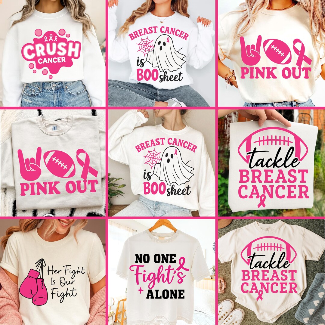 Breast Cancer Awareness SVG Bundle: Funny Pink Ribbon & Football Shirt ...