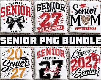 Bundel met PNG-afbeeldingen voor de eindexamenklas van 2027, ontwerp voor een afstudeershirt (digitale download)