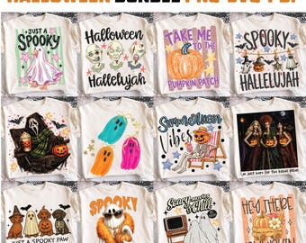 Halloween-bundel met PNG-, SVG- en PDF-afbeeldingen van spookjes en pompoenen (digitale download).