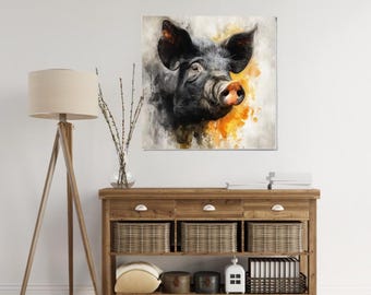 Black Pig Canvas Print: Farmhouse Kitchen Wall Art