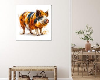 Radiant Pig Canvas Print: Farmhouse Kitchen Decor, Heritage Barnyard Art