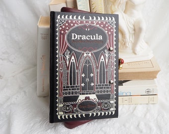 Book Purse Clutch- Dracula by Bram Stoker- Leather bound book and vintage Ande' evening bag- Convertible Handle- Black, Red, Silver, Gold