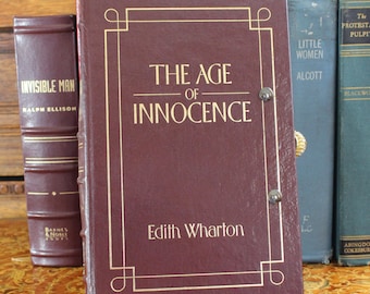 Book Clutch Purse- The Age of Innocence by Edith Wharton- Brown Leatherbound Book- Vintage Harry Levine Evening bag-  Convertible Handle