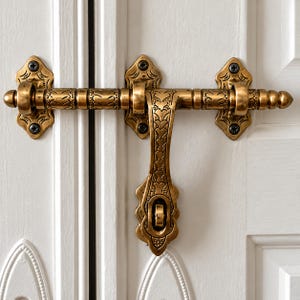 Unlacquered Brass Sliding Door Bolt, Moroccan Engraved Door Latch, Solid Brass Drop Handle Bolt, 5 Sizes, Brass or Oiled Bronze