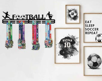 Appendi medaglie da calcio - Espositore per medaglie da calcio - Espositore per medaglie personalizzato con nome - Porta medaglie personalizzato con nome - Espositore premi a più livelli