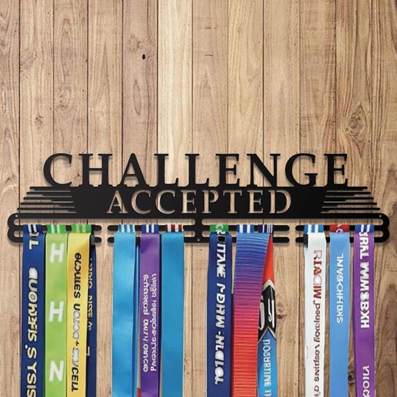 Challenge Accepted Medal Holder - Fitness Motivation Medal Display - Display Rack for Challenging Players - Sports Champion Gift Hanger