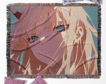 Darling in the Franxx Gewebte Decke, Zero Two Anime Girl Wandteppich, werfen