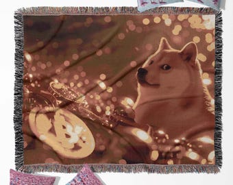 Doge Woven blanket, bitcoin wall tapestry, throw