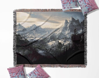 Couverture tissée Skyrim, tapisserie murale, jeté