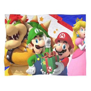 Super Mario blanket, Luigi, Bowser, Peach fleece throw, home decor