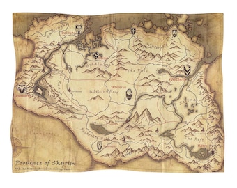 Koc z mapą Skyrim, koc polarowy, dekoracja do domu