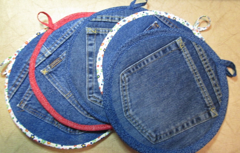 Jumbo Recyled Denim Pocket Pot Holder Xtra Large Hot Pad Etsy