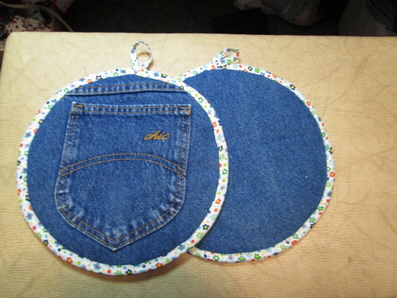 Jumbo Recyled Denim Pocket Pot Holder Xtra Large Hot Pad Etsy
