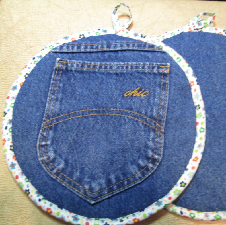 Jumbo Recyled Denim Pocket Pot Holder Xtra Large Hot Pad Etsy