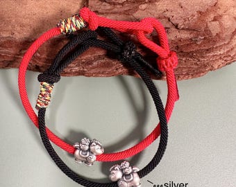 Handmade 999 Silver Horse Amulet Bracelet, Red Black Rope, Taoist Blessing