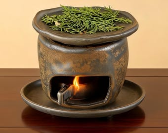 Handmade Rustic Clay Tea Warmer: Wabi-Sabi Incense Candle Stove