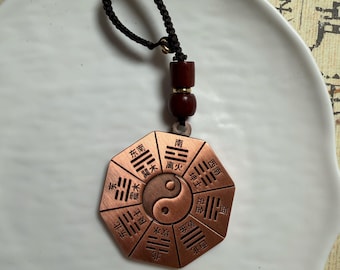 Copper Bagua Keychain with Yin Yang Symbol | Handmade Taoist Octagon Charm, Solid Copper Keyring