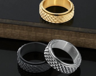 Spinner Dragon Skin Ring – Fidget Ring For Men Women, Stainless Steel Textured Band, Modern Unisex Anti-Stress Gift