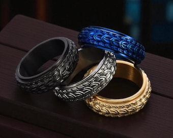 Dragon Scale Fidget Spinner Ring – Stainless Steel Rotating Ring with Fantasy Design – Unisex Gift Accessory