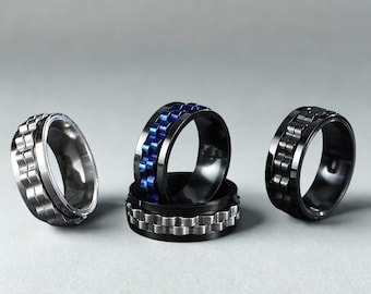 Fidget Ring for Stress Relief | Spinner Chain Ring for Men & Women | Stainless Steel Ring | Anti-Stress Ring Gift