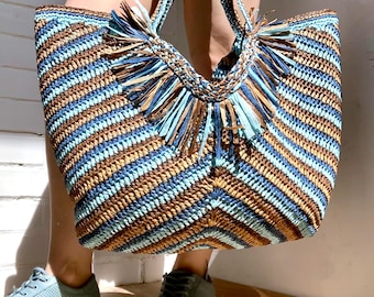 Crochet Raffia Beach Bag Pattern: Fringed Boho Tote (PDF Tutorial)