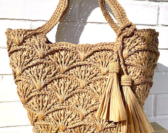 Crochet Raffia Tote Bag Pattern: Beach Shell Bag (PDF VIDEO)