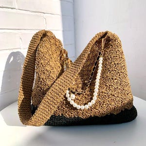 Two-Tone Raffia Hobo Bag Crochet Pattern (PDF Download)