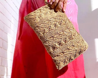 Patrón de crochet, Bolso de mano de rafia, Bolso de rafia con cremallera, Tutorial en PDF