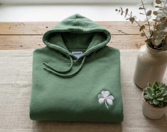 Personalized Embroidered Shamrock Hoodie, St Patrick's Day Clover Sweatshirt