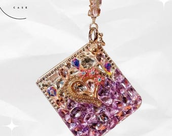 Funda de lujo con diamantes de imitación en forma de corazón para Samsung Galaxy Z Flip 7 SE Flip 6 5 4 3 con cadena de cristal para la muñeca