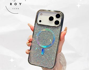 Luxury Diamond Glitter Phone Case for iPhone 17 Air 16 Pro Max 15 Plus 14 13 12 11 Magsafe Cover Shockproof