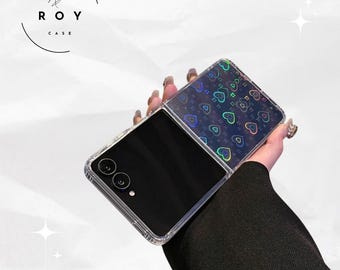 Funda transparente con diseño de corazón Aurora para Samsung Galaxy Z Flip 6, 5, 4 y 3