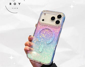 Magnetic Gradient Glitter Case for iPhone 17 ProMax Air 16 15 14 Wireless Charging Shockproof Aurora Cover