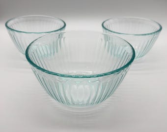 Vintage Pyrex Ribbed Clear Bowl 7401 | Blue Green Tint | Choose Size or Set