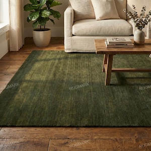 Hand Tufted Wool Area Rug | Forest Green Solid Carpet