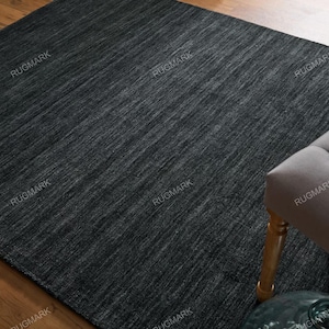 Hand Tufted Rug , Solid Black Wool Area Rug For Bedroom , Living Room , Dining Room , Hallway