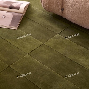 Alfombra de lana tejida a mano, moderna, de color oliva, de pelo alto y bajo, para dormitorio, sala de estar, habitación de invitados y decoración del hogar.