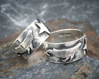 Silver Whale Ring,  Stars,  Humpback whale, whales, handmade sterling silver whale, ocean jewellery