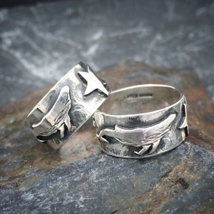 Whale Ring, silver humpback starry whale ring .